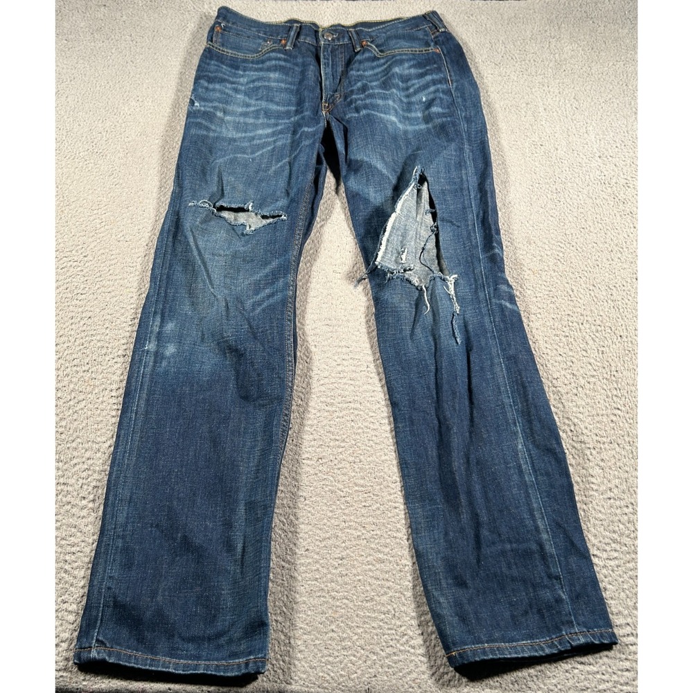 Levi's 514 Jeans Mens 34X32‎ Blue Denim Distressed Mid Rise Comfort Straight Leg